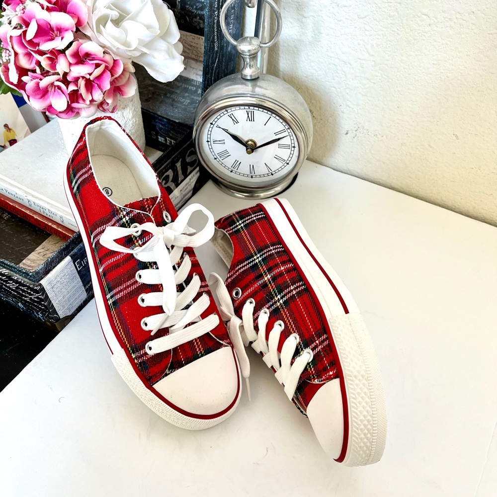Red plaid sneakers